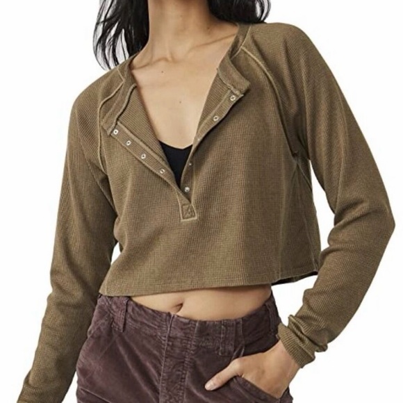 Free People Tops - Free People Intimately Early Night Crop Sleep Top Waffle Knit Women’s Sz Small
